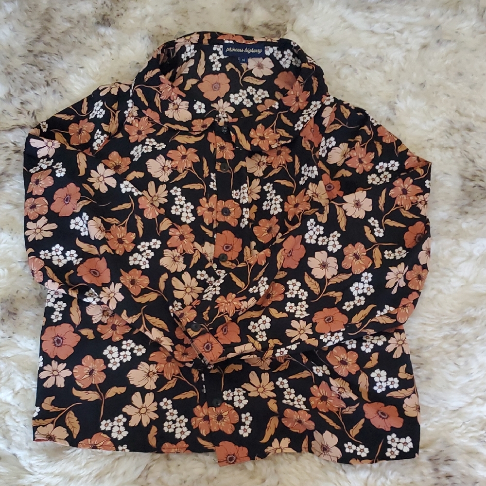 Princess Highway Orange Black Floral Blouse